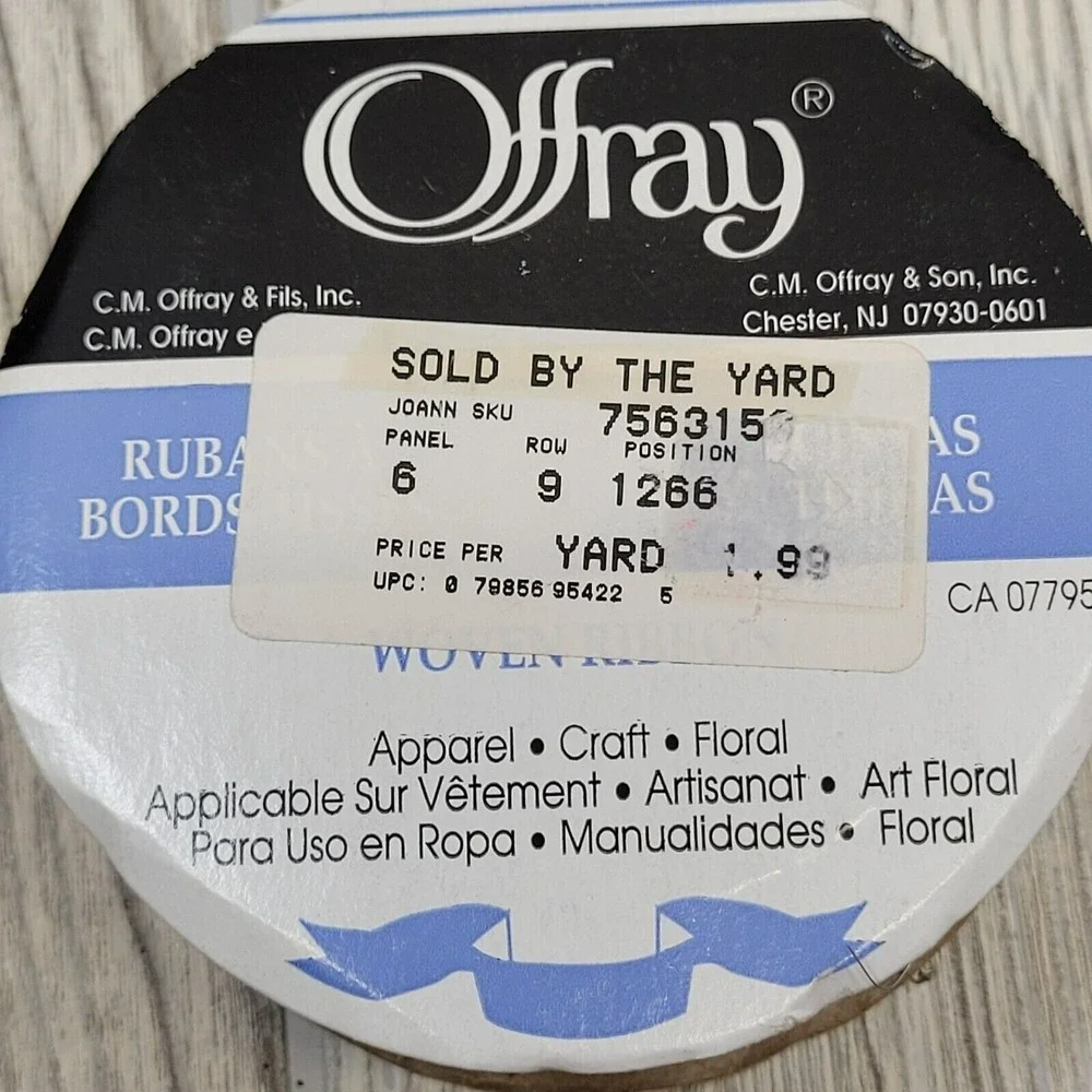 Offray Wired‎ Sheer Ribbon Ivory Tan Shimmer Gold Trim 12 Yards 1 7/16 in